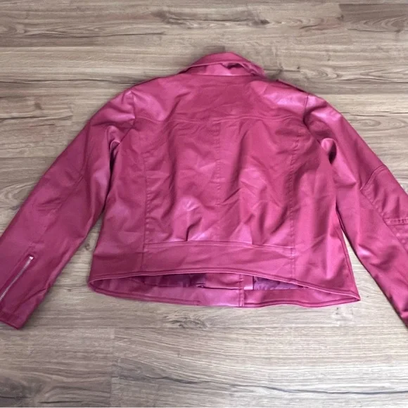Women's Faux Leather Red Moto Jacket - Picture 2 of 9